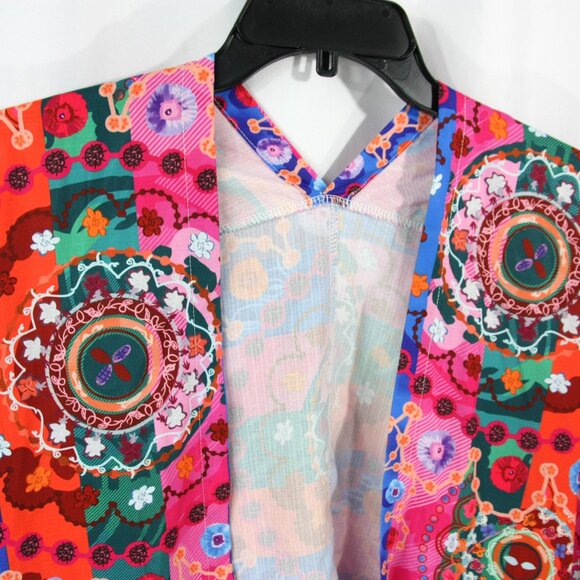 Colorful Floral Medallion Open Front Fringe Cardigan Shawl Wrap Kimono 3XL Boho - Picture 3 of 10